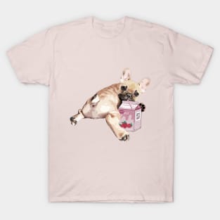 French bulldog lovers, frenchie and strawberry milk, smoothie, milk shake, T-Shirt